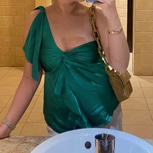 Cinq a sept green one shoulder shirt! XS